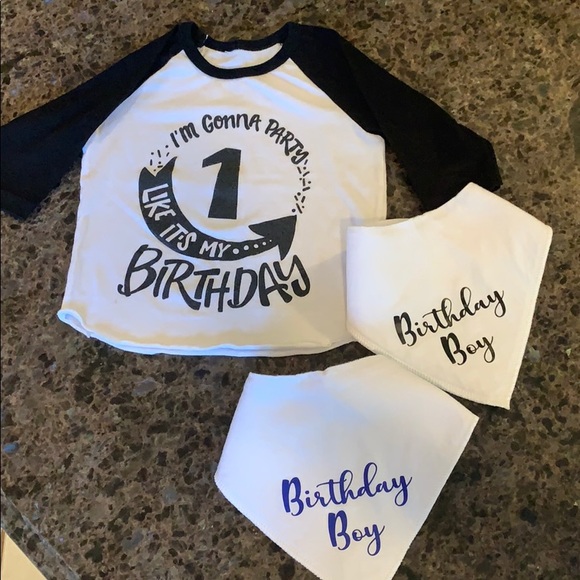 1st Birthday Baseball Top & Bandana Bibs 12-18